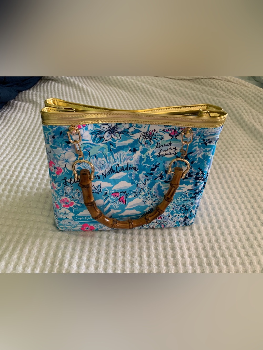 NWOT Lilly Pulitzer Lilly Loves North Carolina Bamboo handle Tote